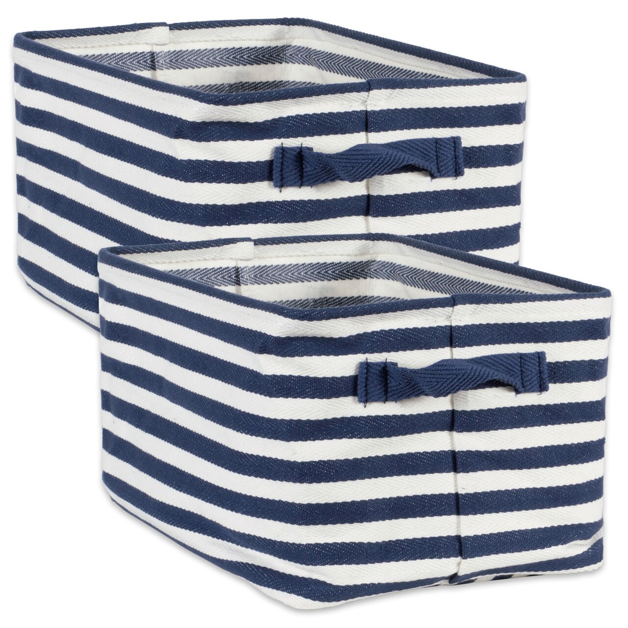 DII PE-Coated Herringbone Woven Cotton Laundry Bin Stripe Gray Rectangle Assorted (Set of 3)